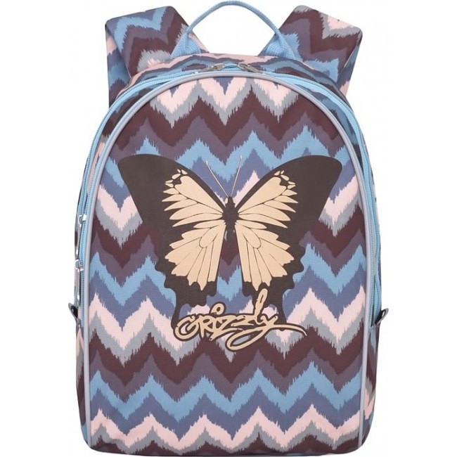 Рюкзак с бабочкой Grizzly RS-764-3 Зиг-заги серо-розовые - фото №1