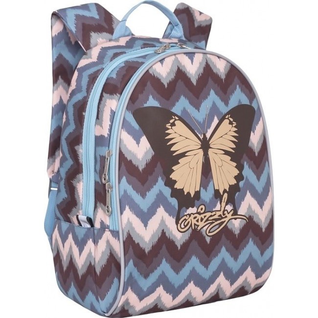 Рюкзак с бабочкой Grizzly RS-764-3 Зиг-заги серо-розовые - фото №2