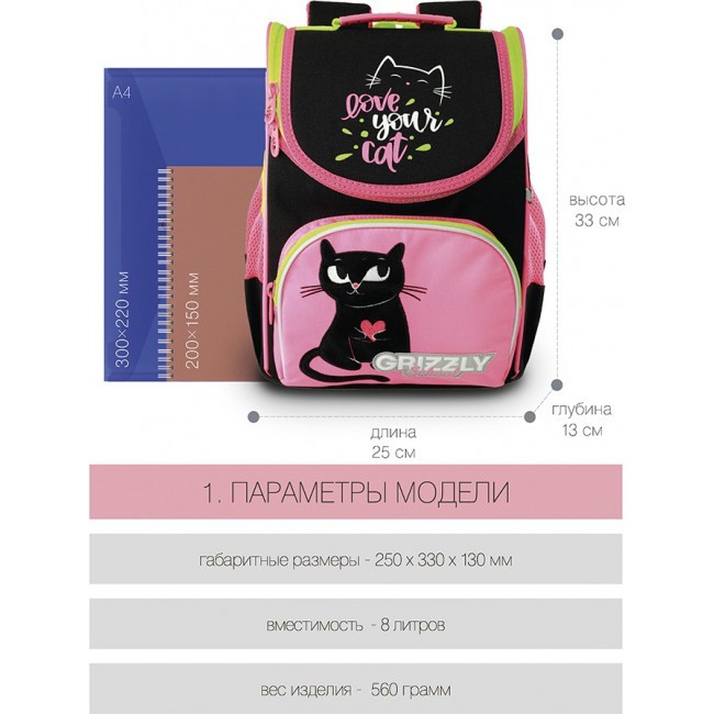 Рюкзак Grizzly RAm-184-8 черный-розовый - фото №2