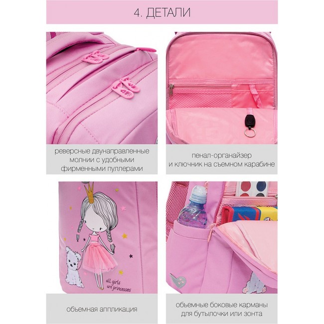 Рюкзак школьный Grizzly RG-166-1 розовый - фото №7