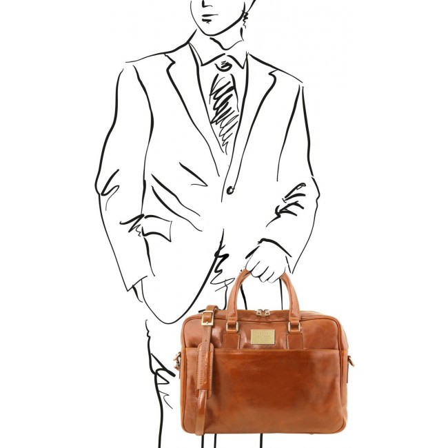 Кожаный портфель для ноутбука Tuscany Leather Urbino TL141241 Мед - фото №4