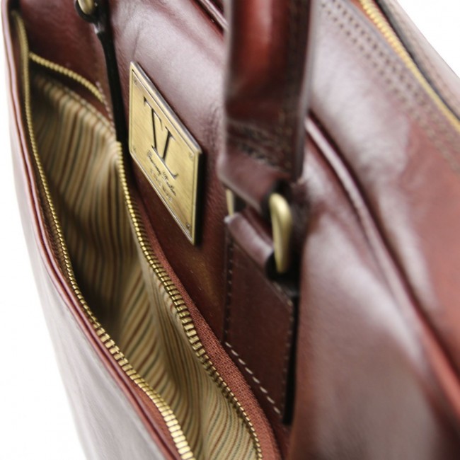 Кожаный портфель для ноутбука Tuscany Leather Urbino TL141241 Темно-коричневый - фото №6