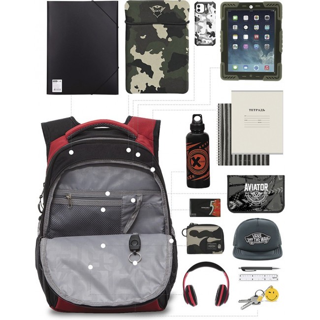 Рюкзак школьный Grizzly RB-150-4 черный-красный - фото №11