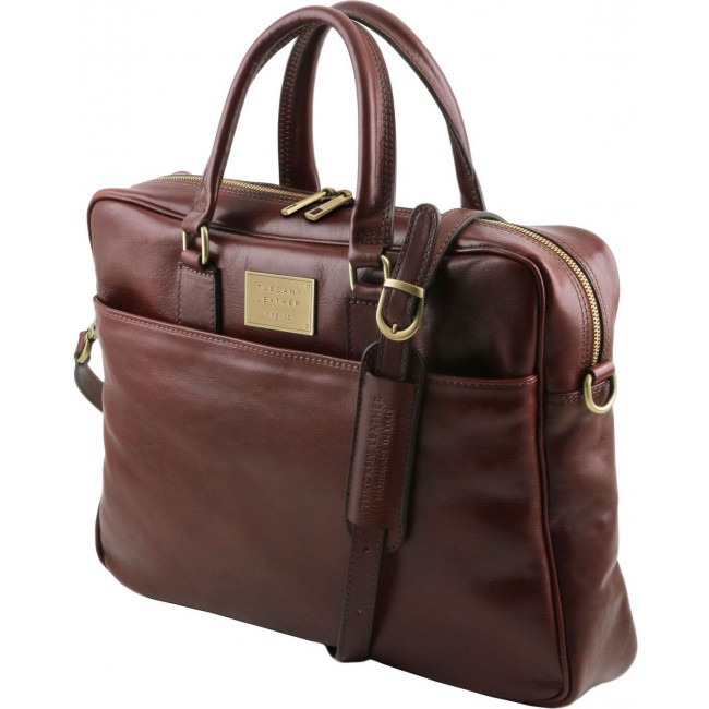 Кожаный портфель для ноутбука Tuscany Leather Urbino TL141241 Темно-синий - фото №3