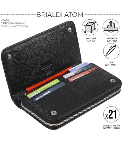 Мужской клатч BRIALDI Atom (Атом) relief black- фото №1