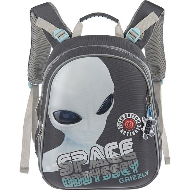 Рюкзак в школу с космической темой Grizzly RA-542-2 Серый - белый - фото №1