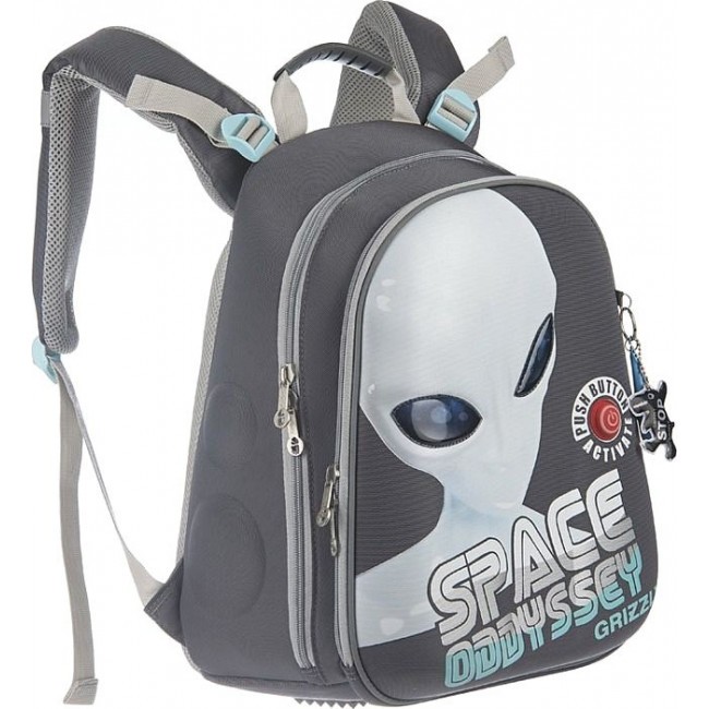 Рюкзак в школу с космической темой Grizzly RA-542-2 Серый - белый - фото №2