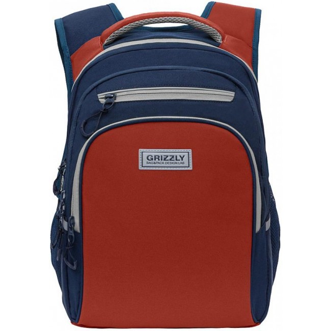Рюкзак школьный Grizzly RB-150-4 синий-терракотовый - фото №1