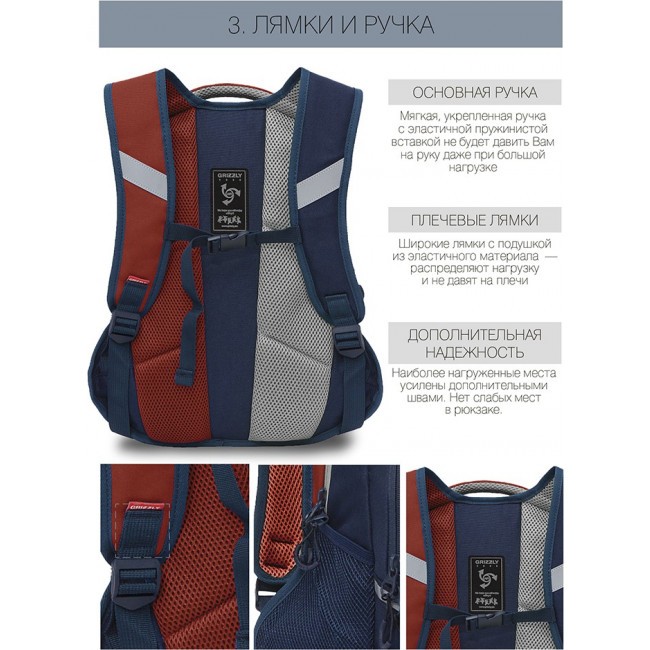 Рюкзак школьный Grizzly RB-150-4 синий-терракотовый - фото №9