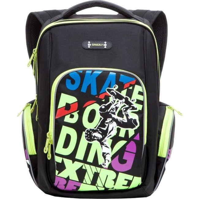 Подростковый рюкзак для мальчика Grizzly RB-630-2 черный - салатовый - фото №1