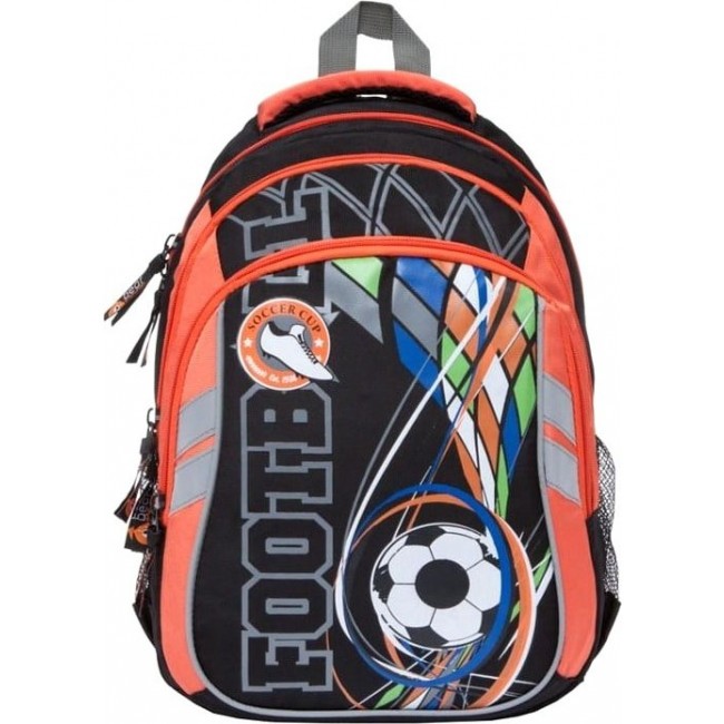 Школьный рюкзак для подростка Orange Bear V-57 Футбол (черный и оранжевый) - фото №1