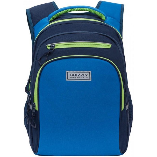 Рюкзак школьный Grizzly RB-150-4 синий-салатовый - фото №1