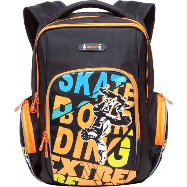 Школьный рюкзак для подростка Grizzly RB-630-2 черный - оранжевый - фото №1