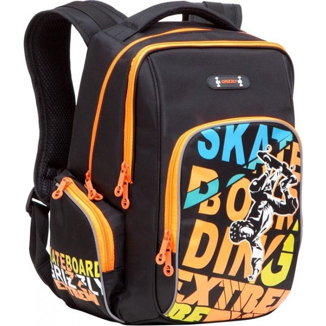 Школьный рюкзак для подростка Grizzly RB-630-2 черный - оранжевый - фото №2