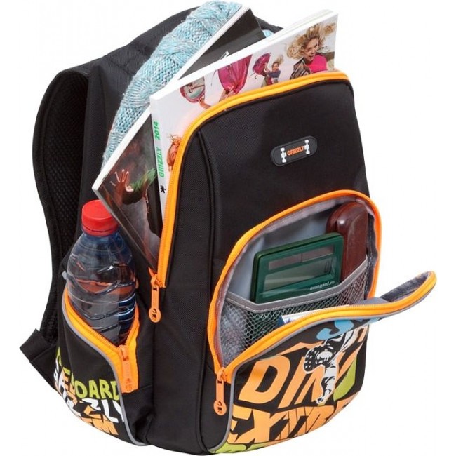 Школьный рюкзак для подростка Grizzly RB-630-2 черный - оранжевый - фото №4