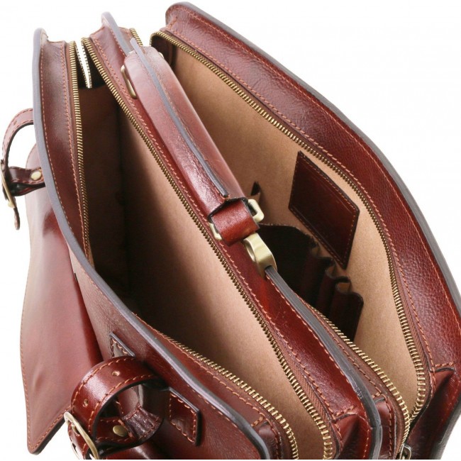 Кожаный портфель Tuscany Leather Venezia TL141268 Темно-коричневый - фото №6