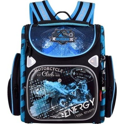 Синий ранец для мальчика Across 197 Мото Энергия - фото №1