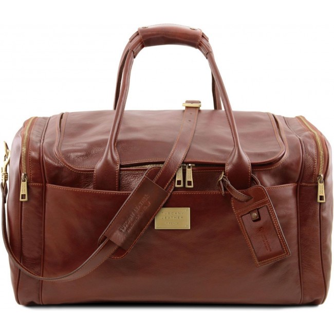 Дорожная кожаная сумка Tuscany Leather Voyager с боковыми карманами большой размер TL141281 Коричневый - фото №1