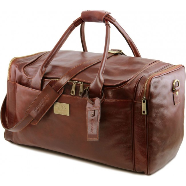 Дорожная кожаная сумка Tuscany Leather Voyager с боковыми карманами большой размер TL141281 Коричневый - фото №2