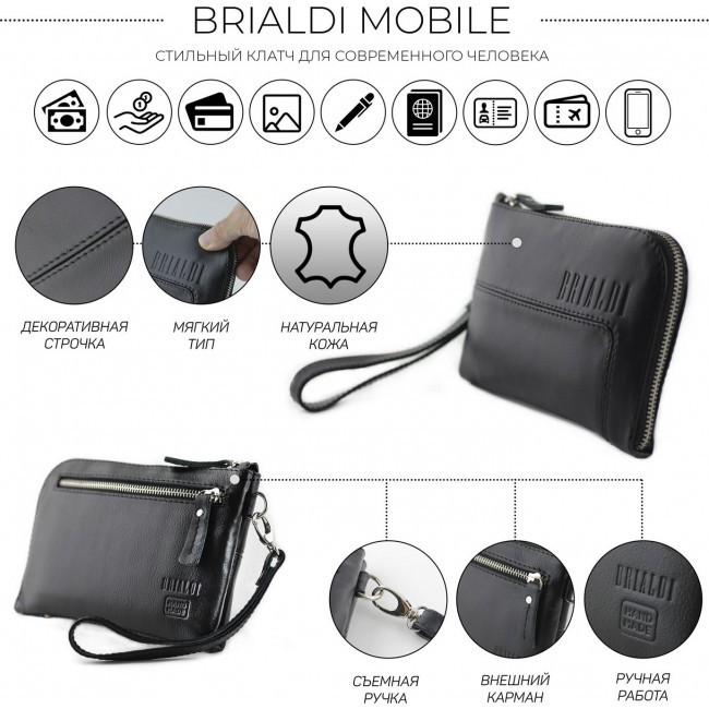Мужской клатч Brialdi Mobile Black Черный - фото №5