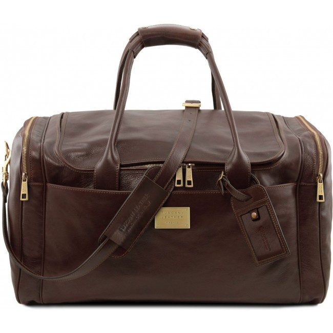 Дорожная кожаная сумка Tuscany Leather Voyager с боковыми карманами большой размер TL141281 Темно-коричневый - фото №1