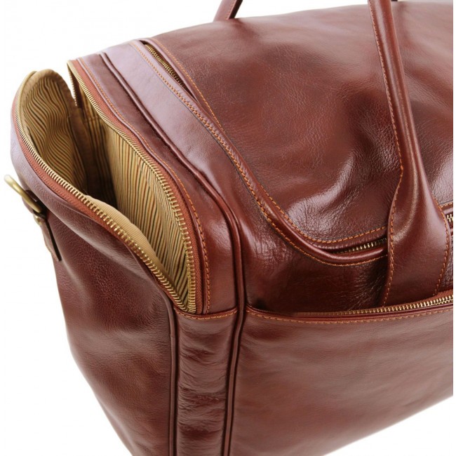 Дорожная кожаная сумка Tuscany Leather Voyager с боковыми карманами большой размер TL141281 Темно-коричневый - фото №4