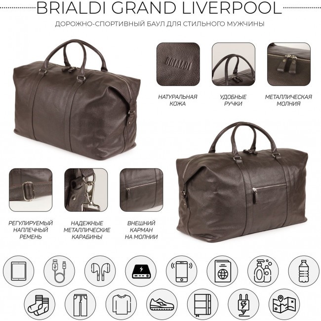 Дорожная сумка Brialdi Grand Liverpool Relief brown Коричневый - фото №19