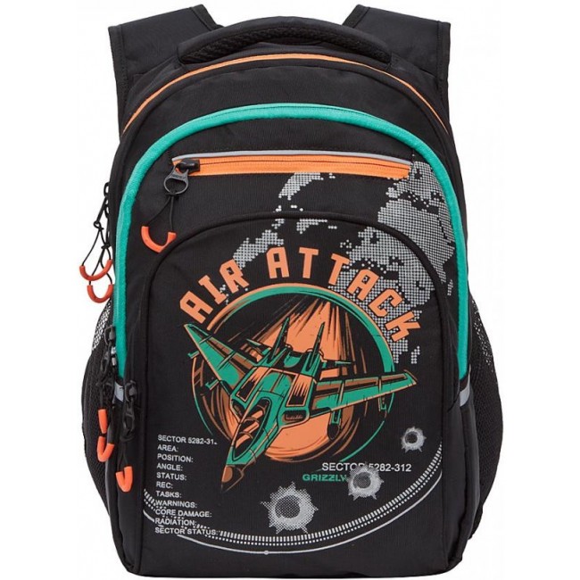 Рюкзак школьный Grizzly RB-150-1 черный-оранжевый - фото №1