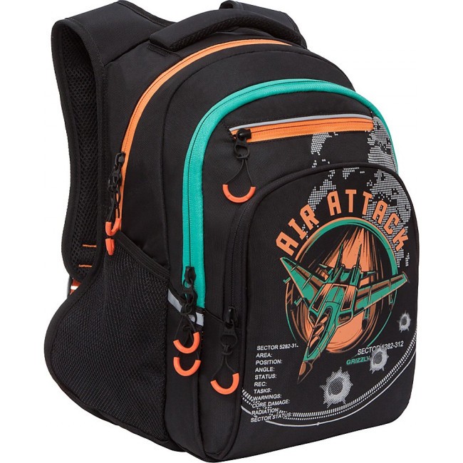 Рюкзак школьный Grizzly RB-150-1 черный-оранжевый - фото №2