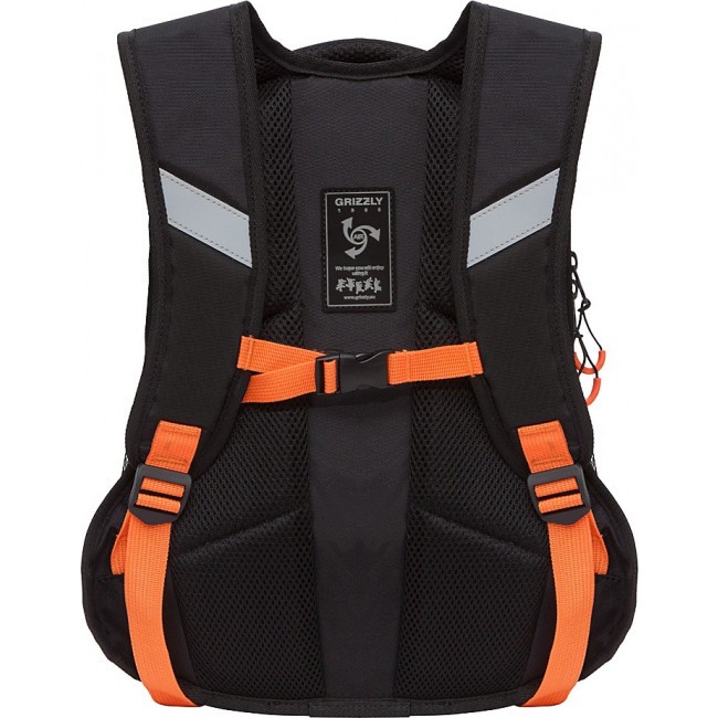 Рюкзак школьный Grizzly RB-150-1 черный-оранжевый - фото №3