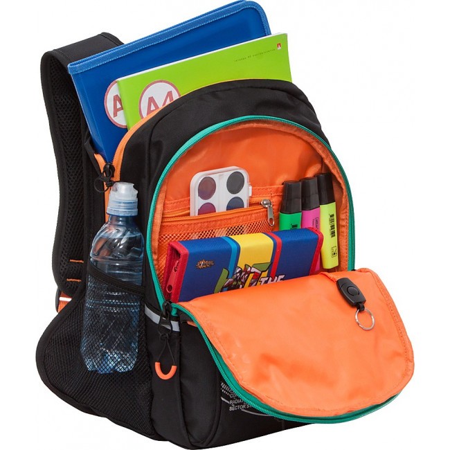 Рюкзак школьный Grizzly RB-150-1 черный-оранжевый - фото №4