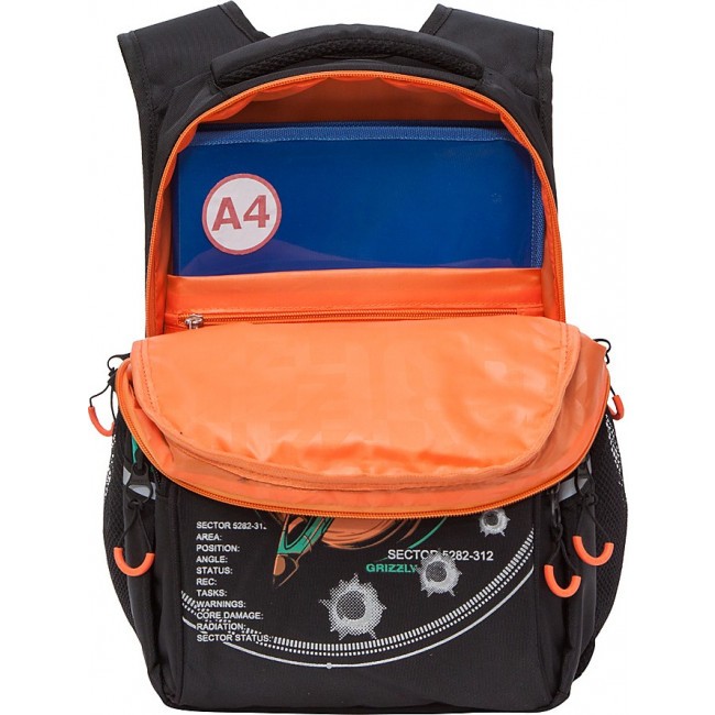 Рюкзак школьный Grizzly RB-150-1 черный-оранжевый - фото №5