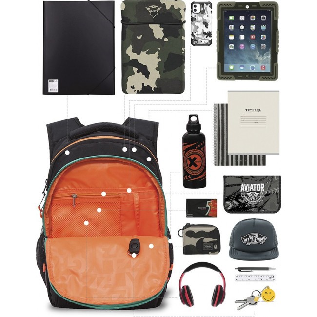 Рюкзак школьный Grizzly RB-150-1 черный-оранжевый - фото №11