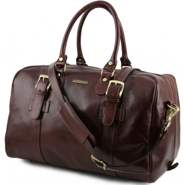 Дорожная кожаная сумка Tuscany Leather Voyager с пряжками малый размер TL141249 Коричневый - фото №2