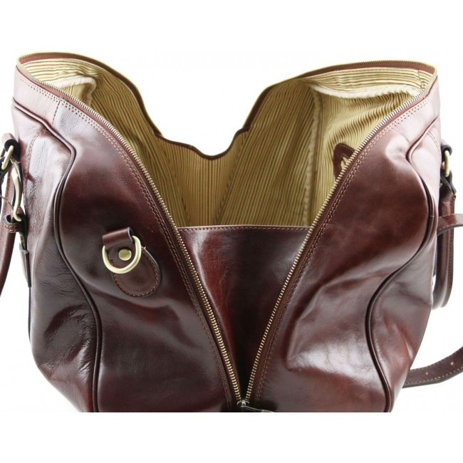 Дорожная кожаная сумка Tuscany Leather Voyager с пряжками малый размер TL141249 Коричневый - фото №5