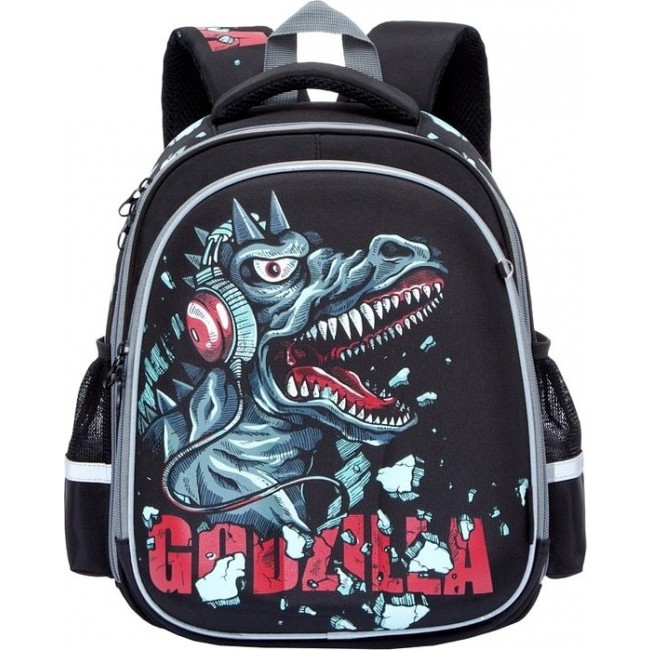 Рюкзак школьный с принтом Grizzly RA-778-7 Годзилла (черный) - фото №1