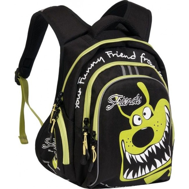 Школьный рюкзак Grizzly RB-629-1 Зубастик (черный и салатовый) - фото №2