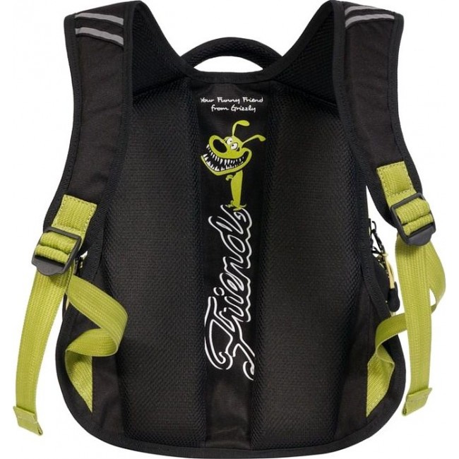Школьный рюкзак Grizzly RB-629-1 Зубастик (черный и салатовый) - фото №3