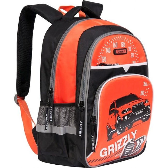 Рюкзак с машиной для мальчика Grizzly RB-632-3 черный - оранжевый - фото №2