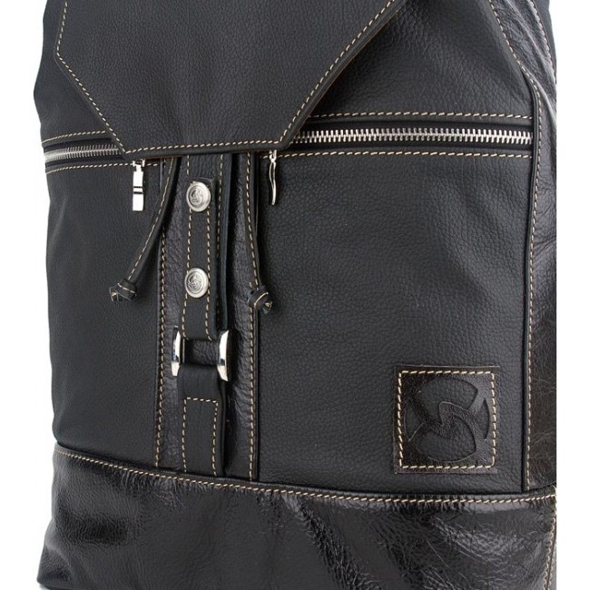 Кожаный рюкзак для города Sofitone RM 002 D4-D5 Черный-Черный лак - фото №3