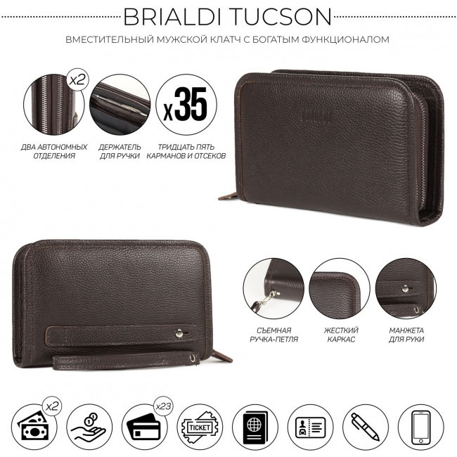 Клатч Brialdi Tucson Relief brown Коричневый - фото №4