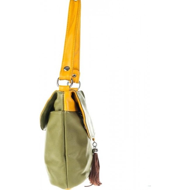 Женская сумка OrsOro D-104 Оливковый - жёлтый - фото №2
