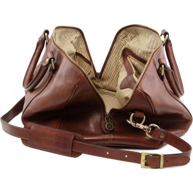 Дорожная кожаная сумка Tuscany Leather Voyager даффл  малый размер TL141216 Темно-коричневый - фото №3