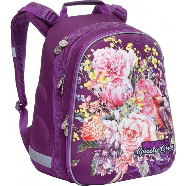 Рюкзак для школы Grizzly RA-779-2 Цветы Фиолетовый - фото №2