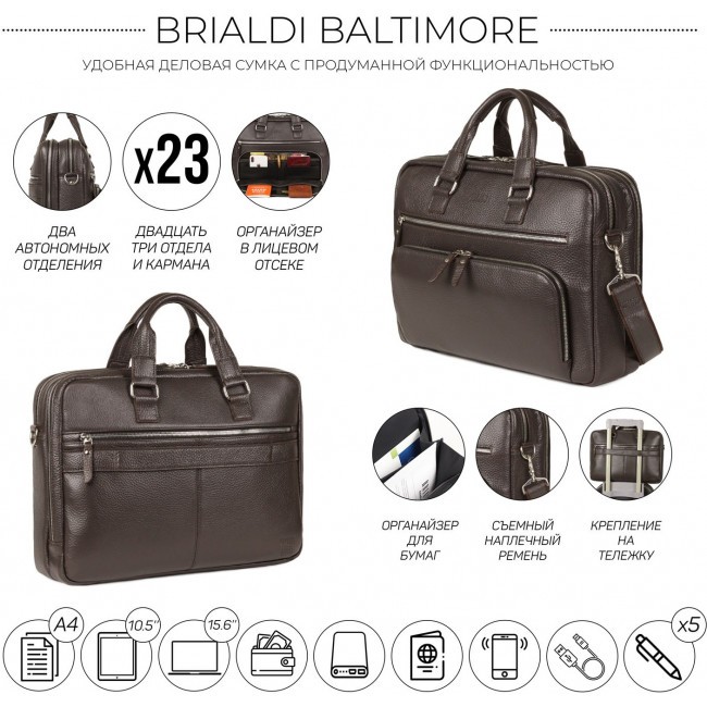 Деловая сумка Brialdi Baltimore Relief brown Коричневый - фото №20
