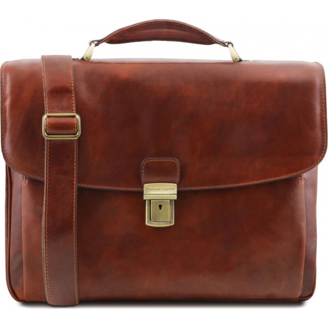Кожаный портфель для ноутбука Tuscany Leather Alessandria TL141448 Коричневый - фото №1