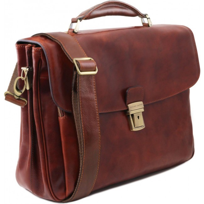 Кожаный портфель для ноутбука Tuscany Leather Alessandria TL141448 Коричневый - фото №2