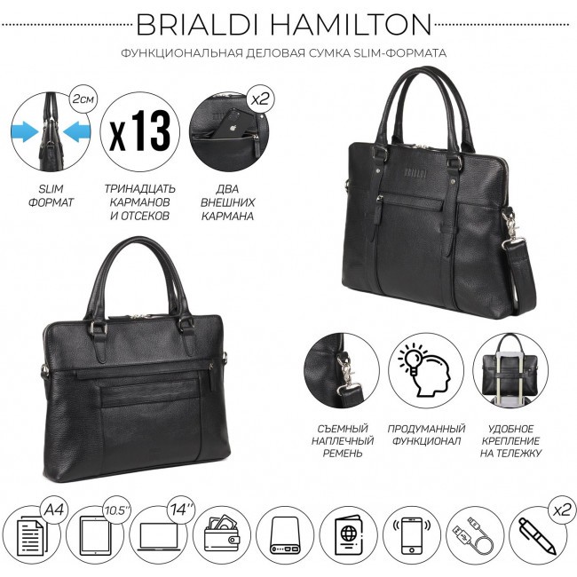Деловая сумка Brialdi Hamilton Relief black Черный - фото №20