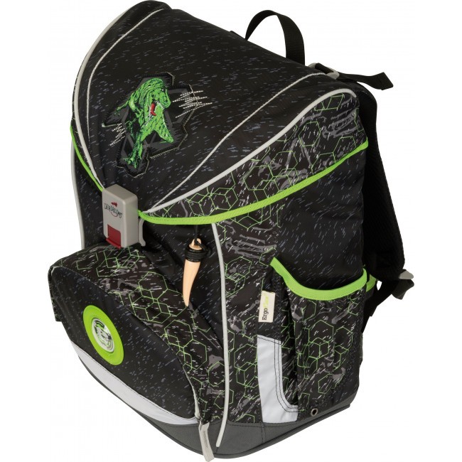 Школьный ранец DerDieDas Ergoflex Superlight с наполнением зеленый динозавр Черный - фото №4