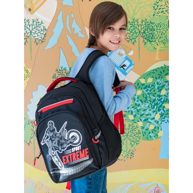 Рюкзак школьный Grizzly RB-250-1 черный-красный - фото №14